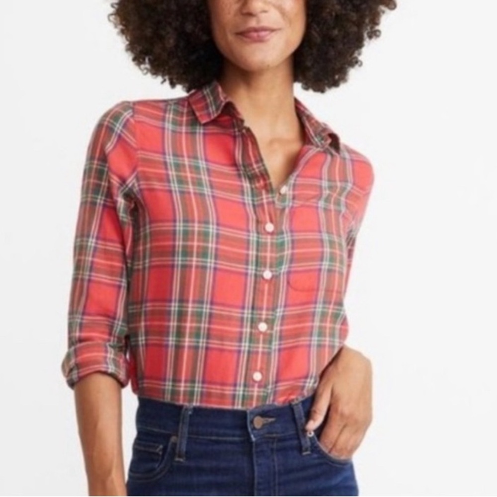 Marine Layer Women’s Red Plaid Button-Up Cotton Shirt Size Small